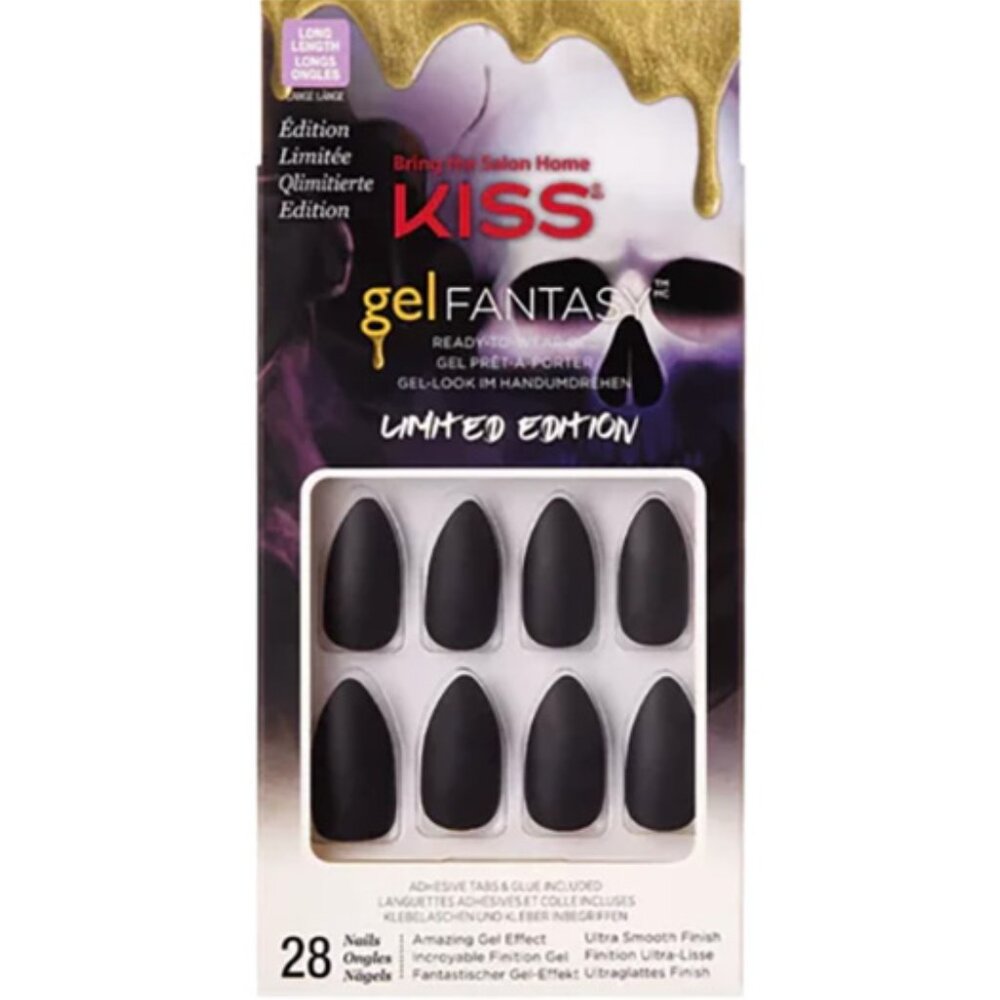 KISS Special Halloween Design Matte Black Nails Almond Shape